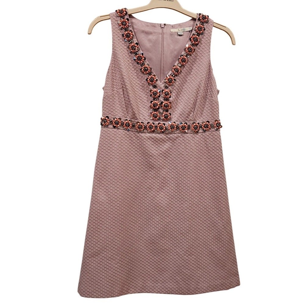 Boden Womens Dusty Rose Pink Beaded Jacquard V-Neck Mini Dress WH775 Size 8R
